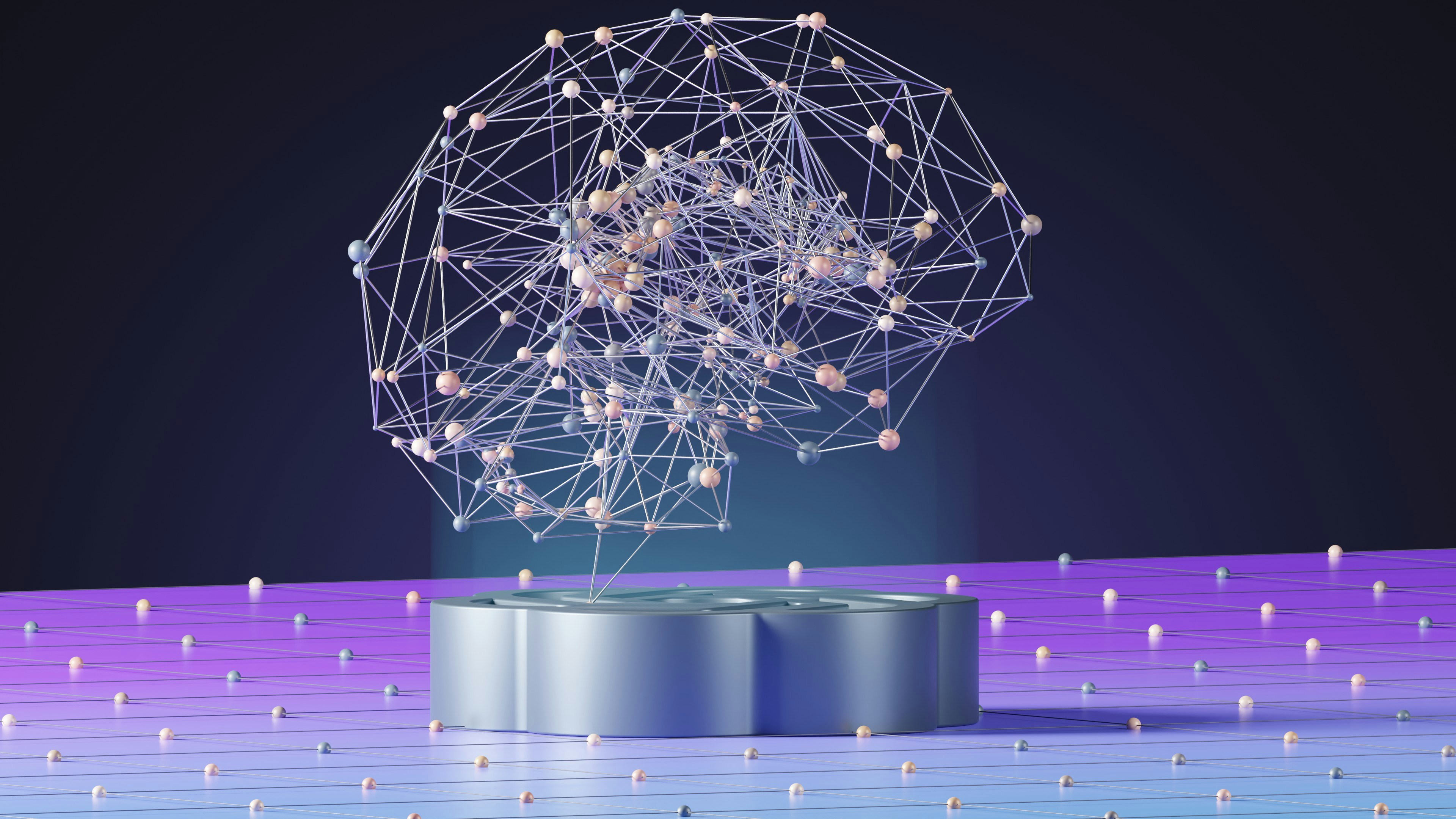Representación de un cerebro formado por nodos y conexiones de inteligencia artificial